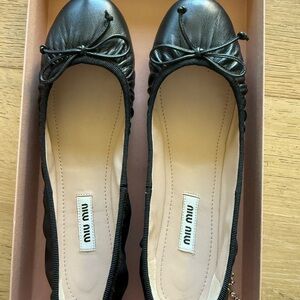 Miu Miu Black Leather Bow Ballet Flats